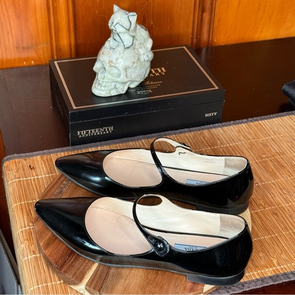 PRADA GENUINE POINT TOE BALLERINA MARYJANE FLAT ITALIAN PATENT LEATHER SZ 6.5❤️ - Picture 3 of 11